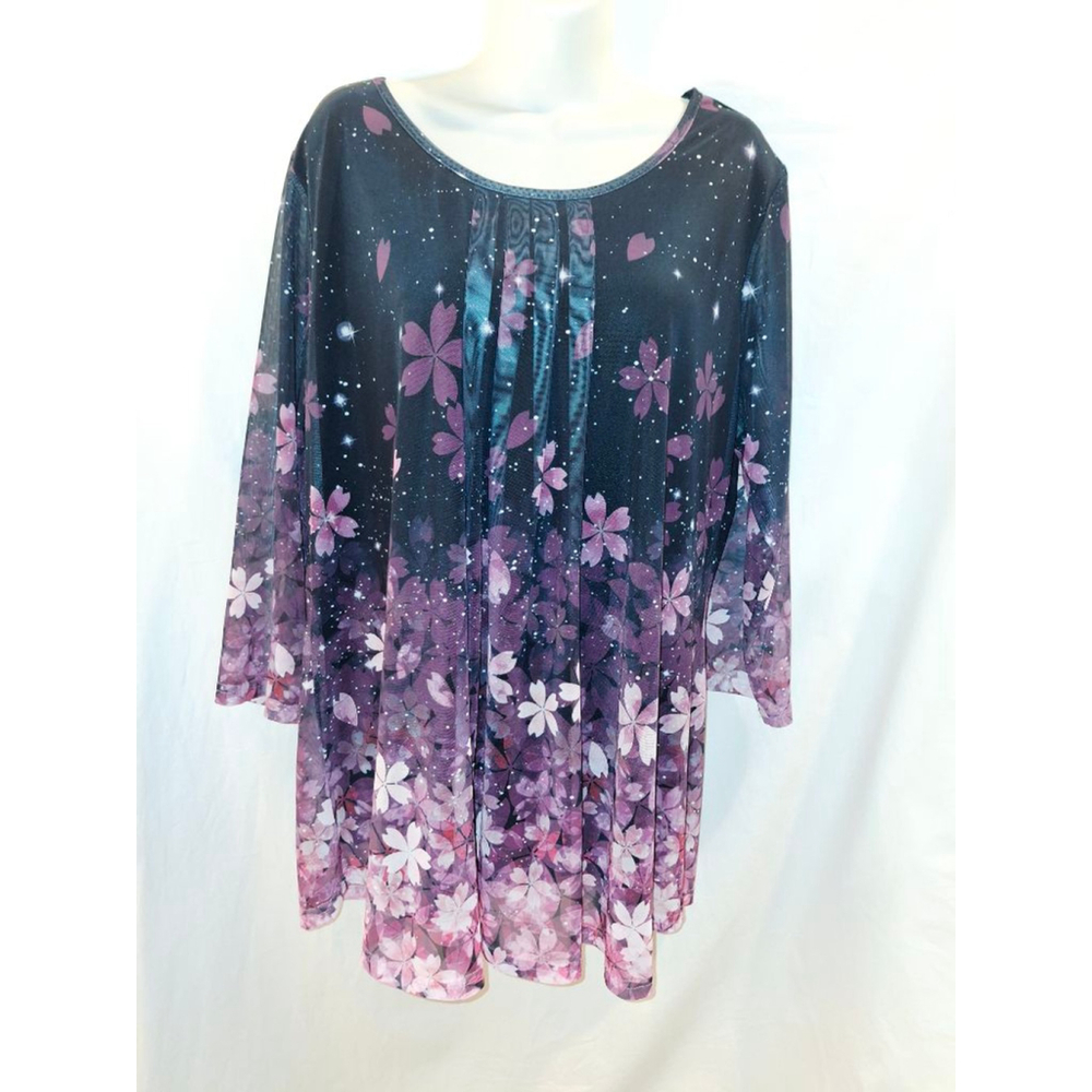 VALOLIA Plus XXL Black Purple Floral Tunic Top fairy Y2K